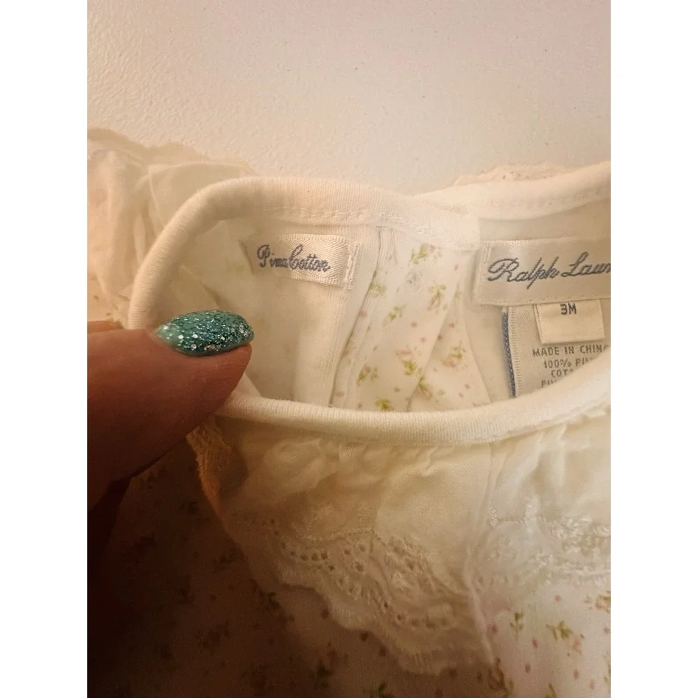 Ralph Lauren Girls 3M 2pc Knit Dress & Bloomers Set Ivory Floral